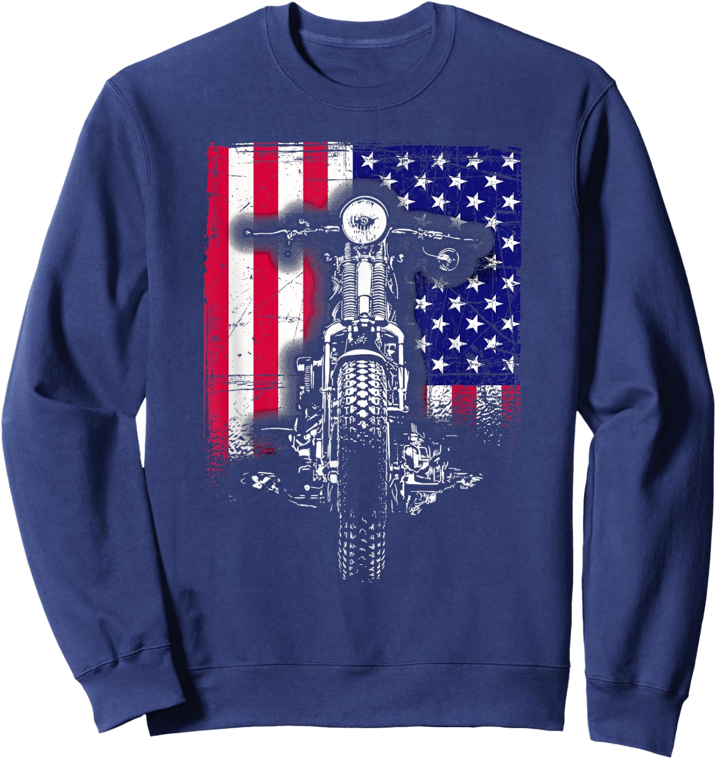 Motorcycle Rider Bike Riding US Flag American Pride Biker Sweatshirt - Sweatshirt | Navy