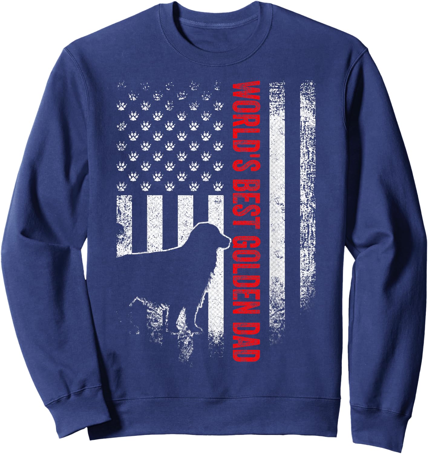Vintage American Flag World's Best Golden Retriever Dad Gift Sweatshirt - Sweatshirt | Navy