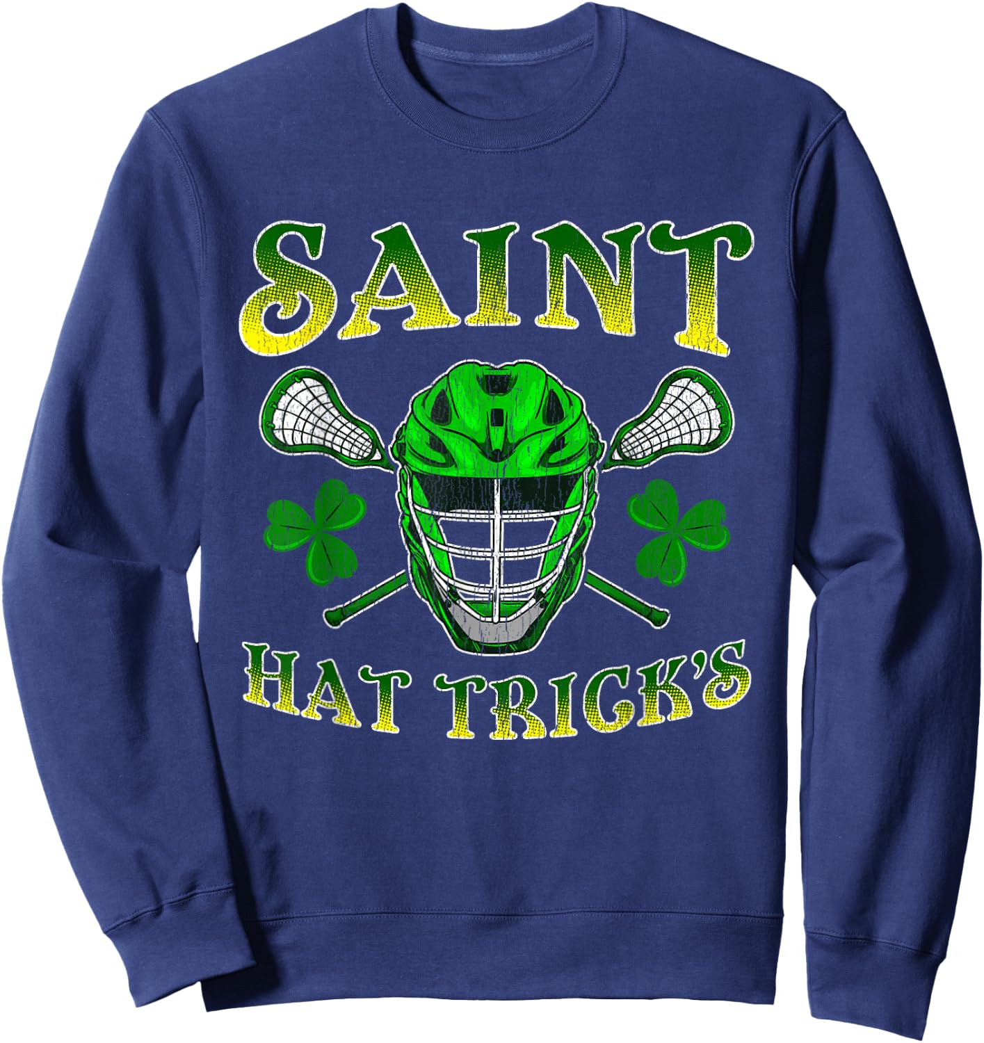 Funny Lacrosse Irish St Patrick's Day Distressed Sweatshirt - Sweatshirt | Navy