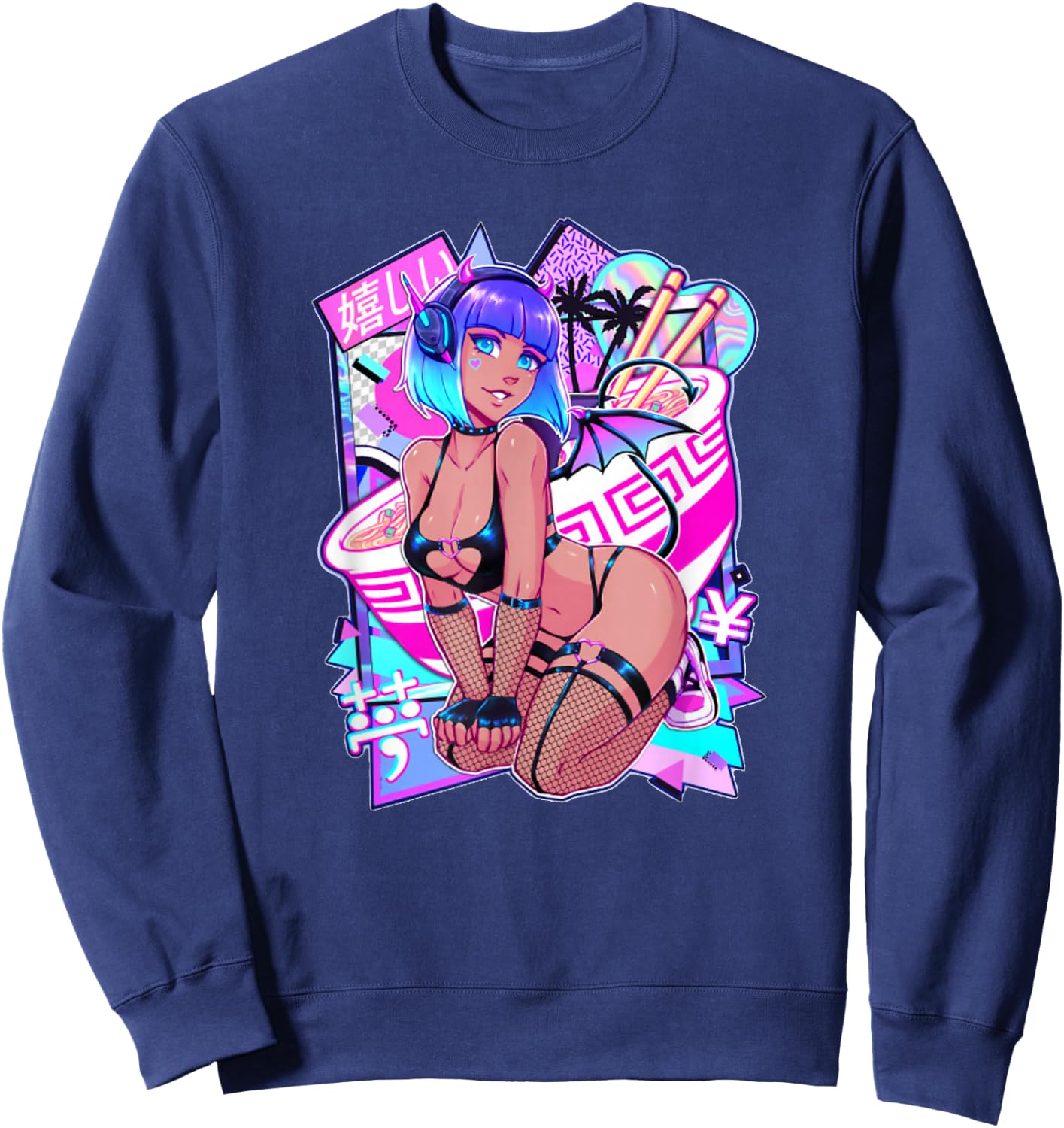Sexy Anime Girl Japanese Sexy Demon Girl Cosplay Small Sweatshirt - Sweatshirt | Navy
