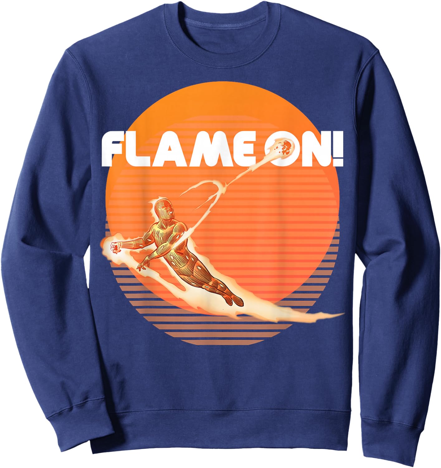 Marvel Fantastic Four Human Torch Flame On Retro Sweatshirt - Sweatshirt | Navy