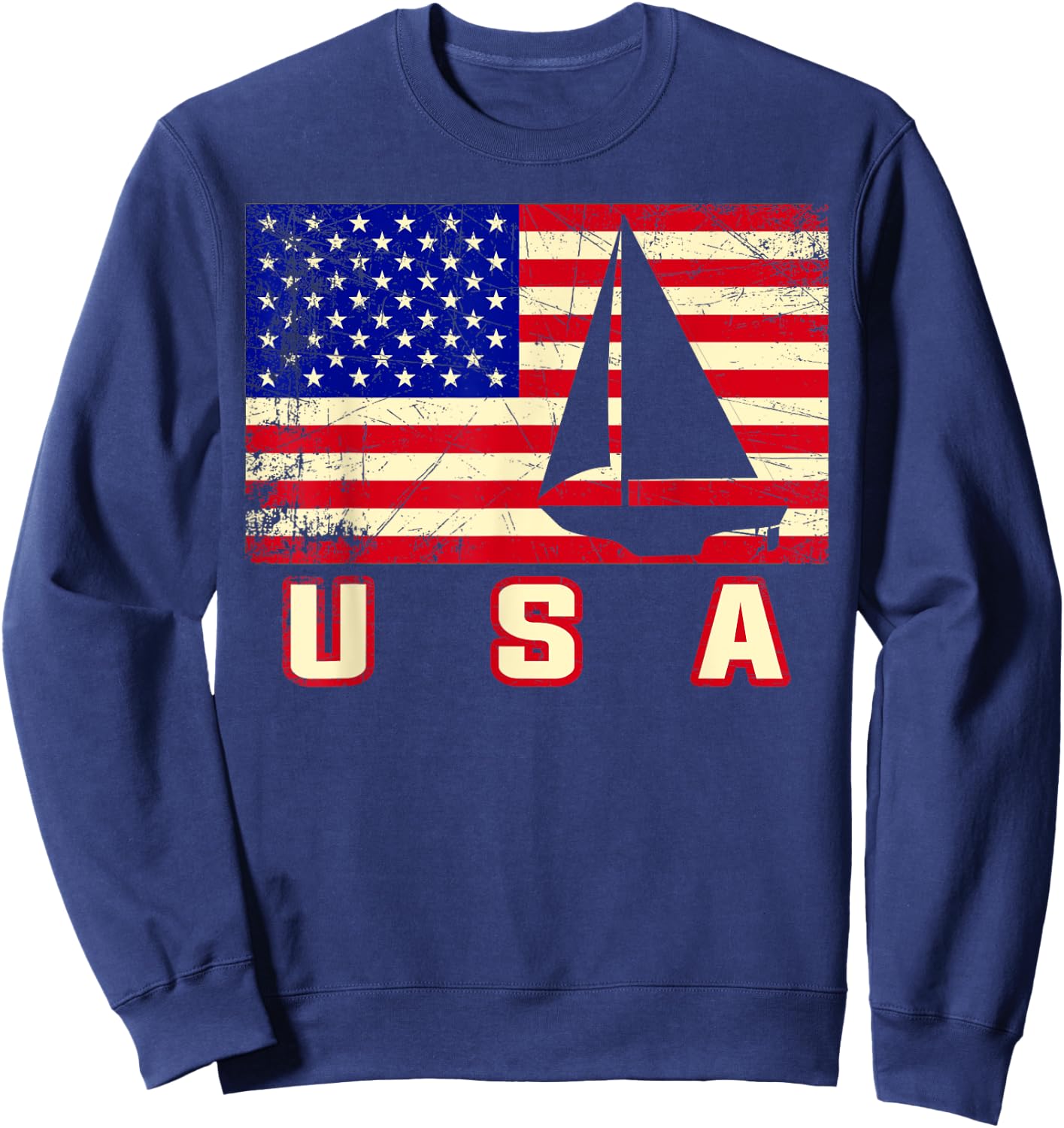 American Flag Sailing | Cute Boating Gift Kids Men Sweatshirt - Sweatshirt | Navy