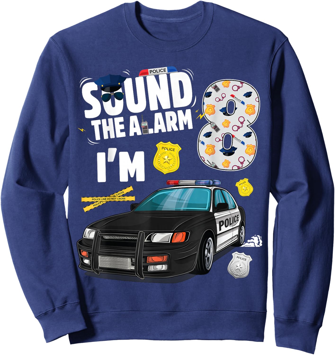 Police Car 8th Birthday Boy 8 year old Cop Policeman Officer Sweatshirt - Sweatshirt | Navy