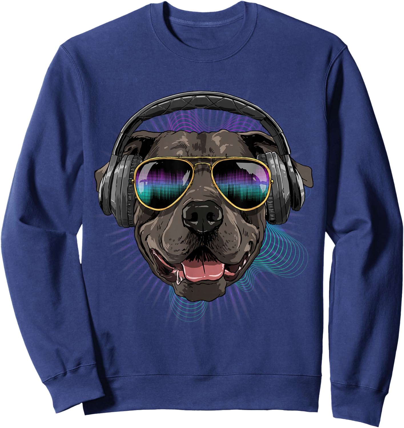 Music Pit Bull Dj With Headphones Musical Dog Lovers Sweatshirt - Sweatshirt | Navy