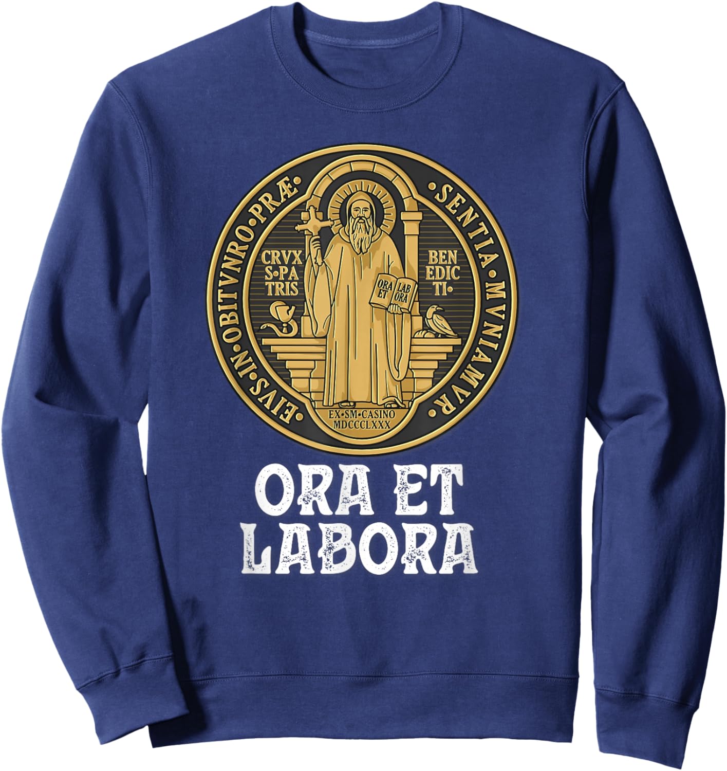 Saint Benedict Medal Traditional Catholic Sweatshirt - Sweatshirt | Navy