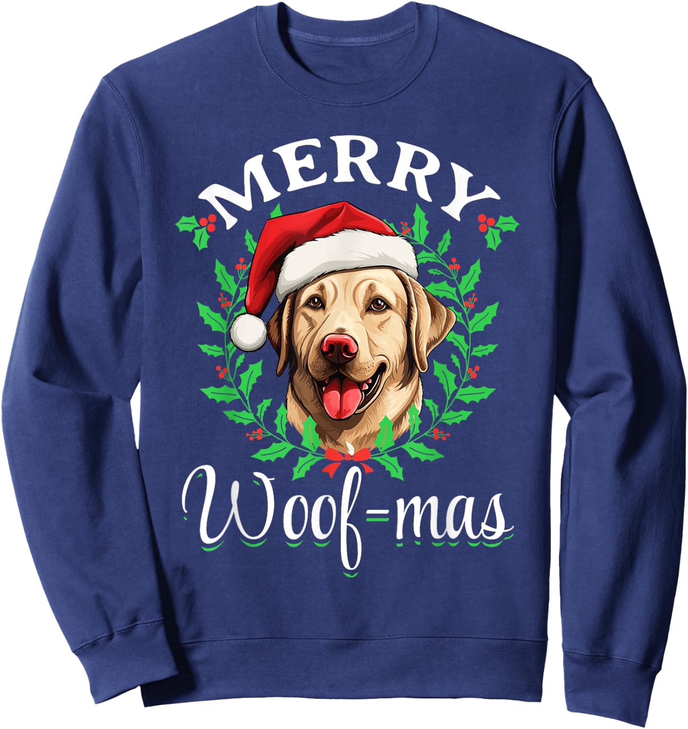 Labrador Retriever Merry Woof-mas Christmas X-mas Sweatshirt - Sweatshirt | Navy