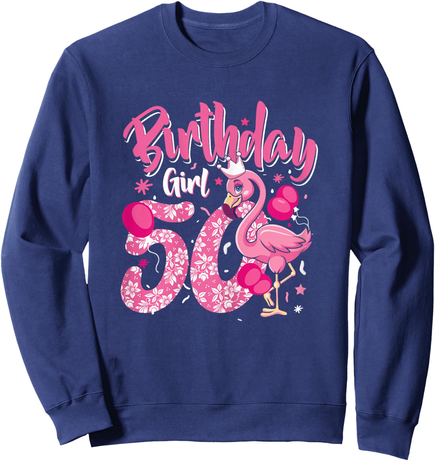50th Birthday Gift Flamingo Fan 50 Year Old Women 50th Bday Sweatshirt - Sweatshirt | Navy