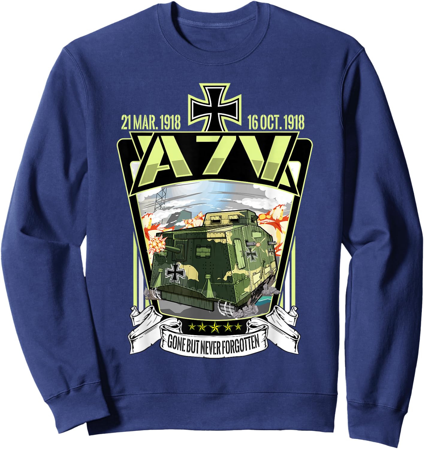 WW1 World War German Heavy A7V Tank Sweatshirt - Sweatshirt | Navy