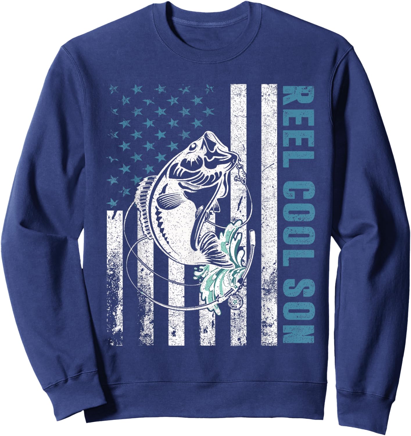 Fishing Lovers Gifts Reel Cool Son American Flag Sweatshirt - Sweatshirt | Navy