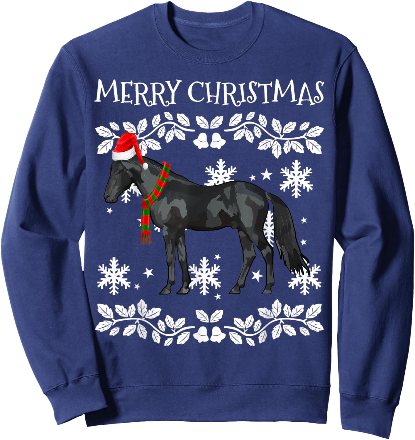 Merry Christmas Ornament Black Horse Ugly Xmas Sweatshirt - Sweatshirt | Navy