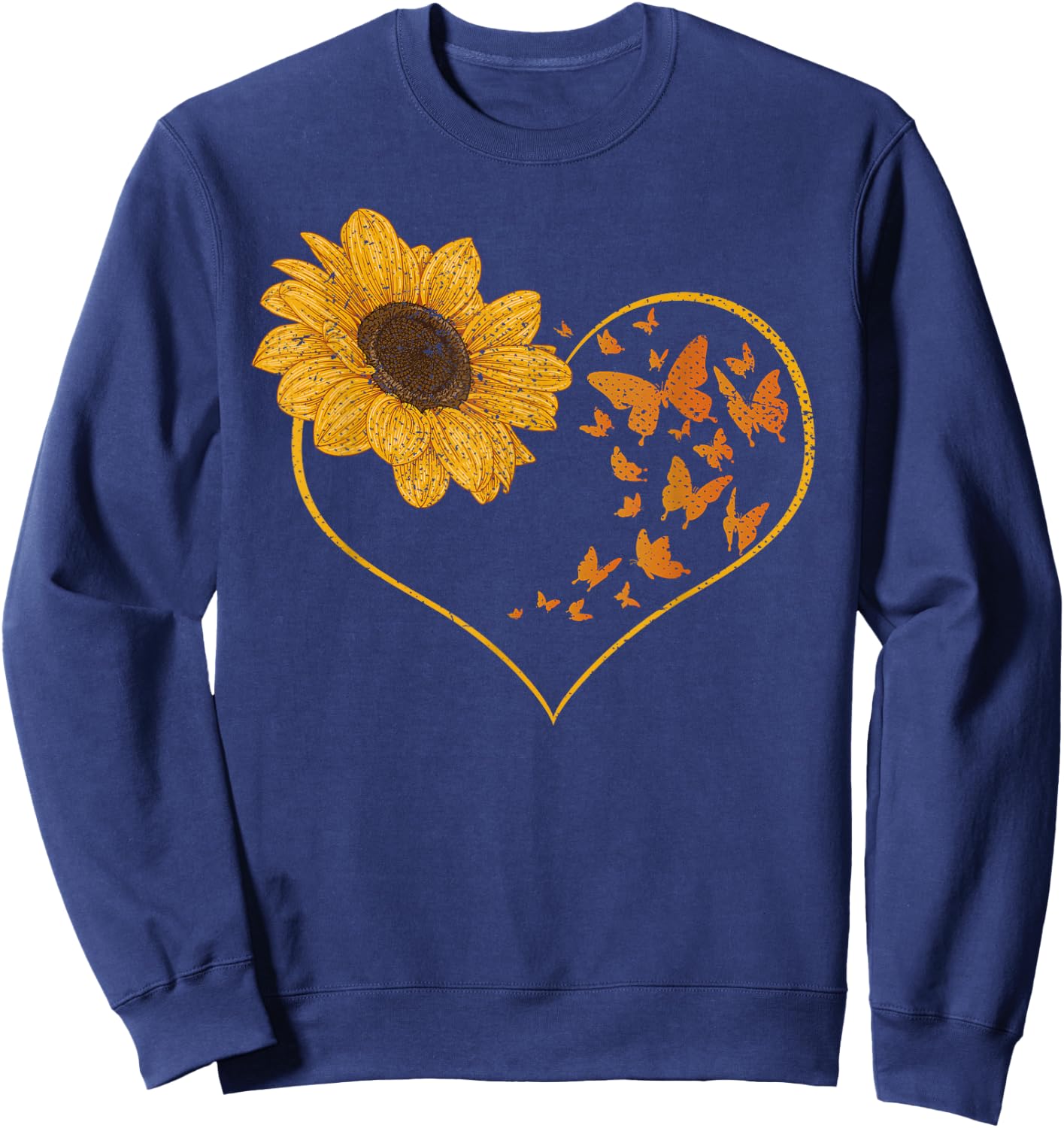 Butterfly Yellow Flowers Heart Hippie Sunflower Sweatshirt - Sweatshirt | Navy