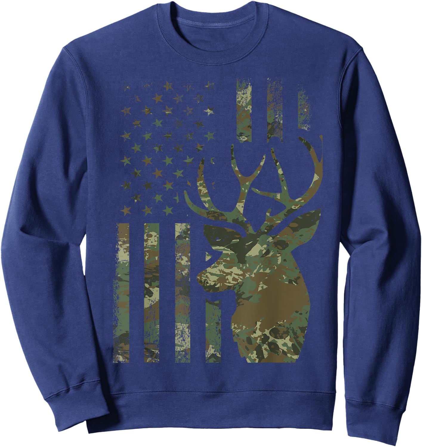 Camo American Flag Buck Hunting Gift Elk Deer Hunter Men Sweatshirt - Sweatshirt | Navy