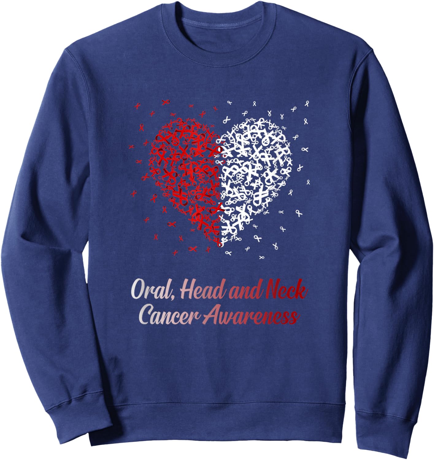 Burgundy White Heart Ribbon Oral Head Neck Cancer Awareness Sweatshirt - Sweatshirt | Navy