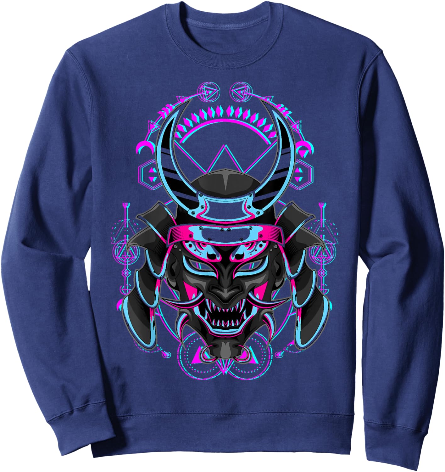 Japanese Demon Samurai Oni Face Mask Glitch Sweatshirt - Sweatshirt | Navy
