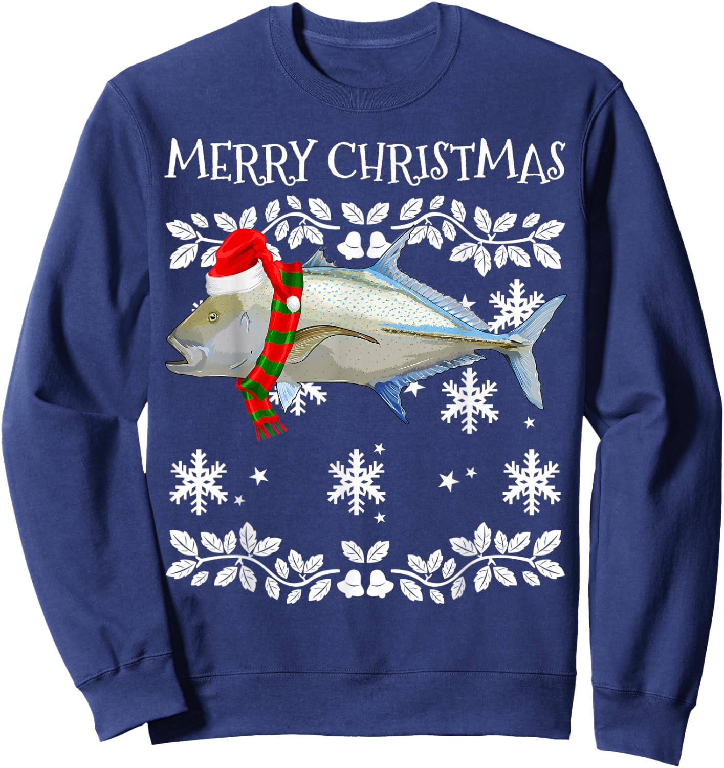 Fish Merry Christmas Ornament Bluefin Trevally Ugly Xmas Sweatshirt - Sweatshirt | Navy