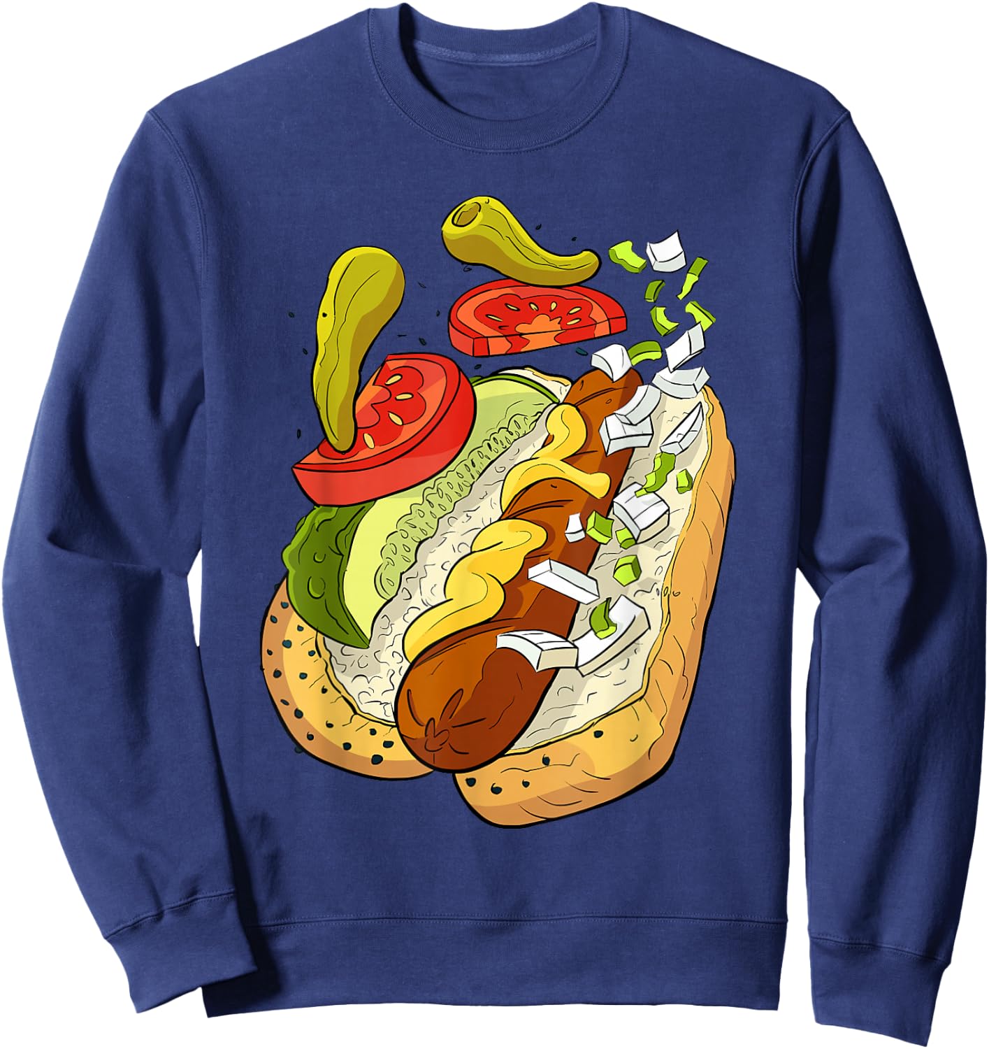 Official Chicago Style Hot Dog Street Art Sweatshirt - Sweatshirt | Navy