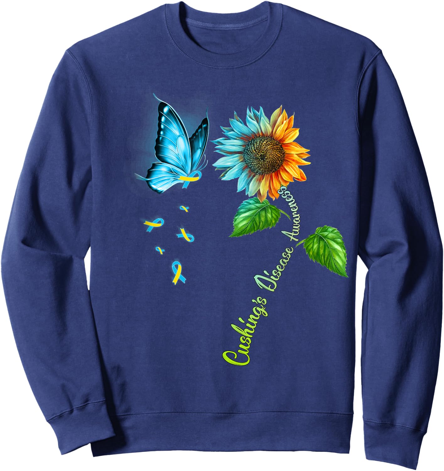 Butterfly Sunflower Cushing's Disease Awareness Sweatshirt - Sweatshirt | Navy