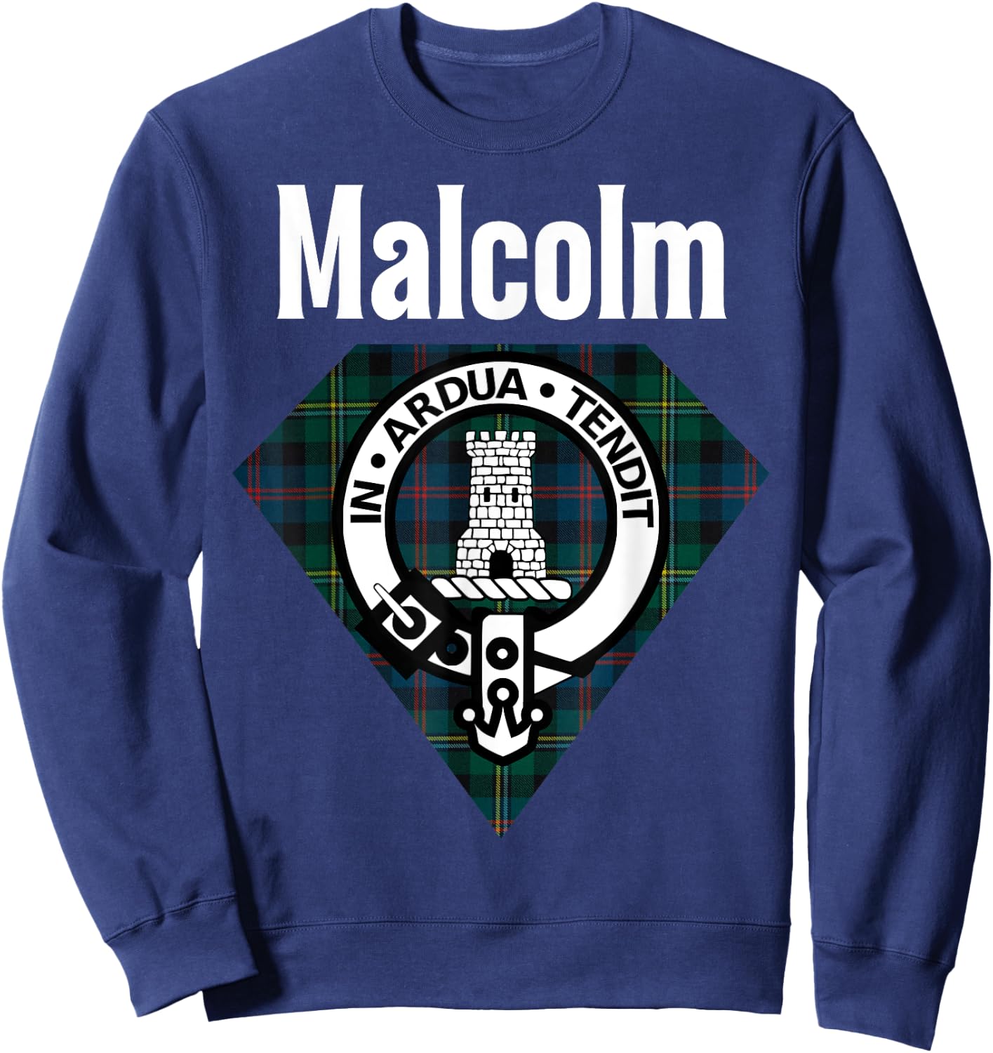 Malcolm Clan Scottish Name Coat Of Arms Tartan Sweatshirt - Sweatshirt | Navy