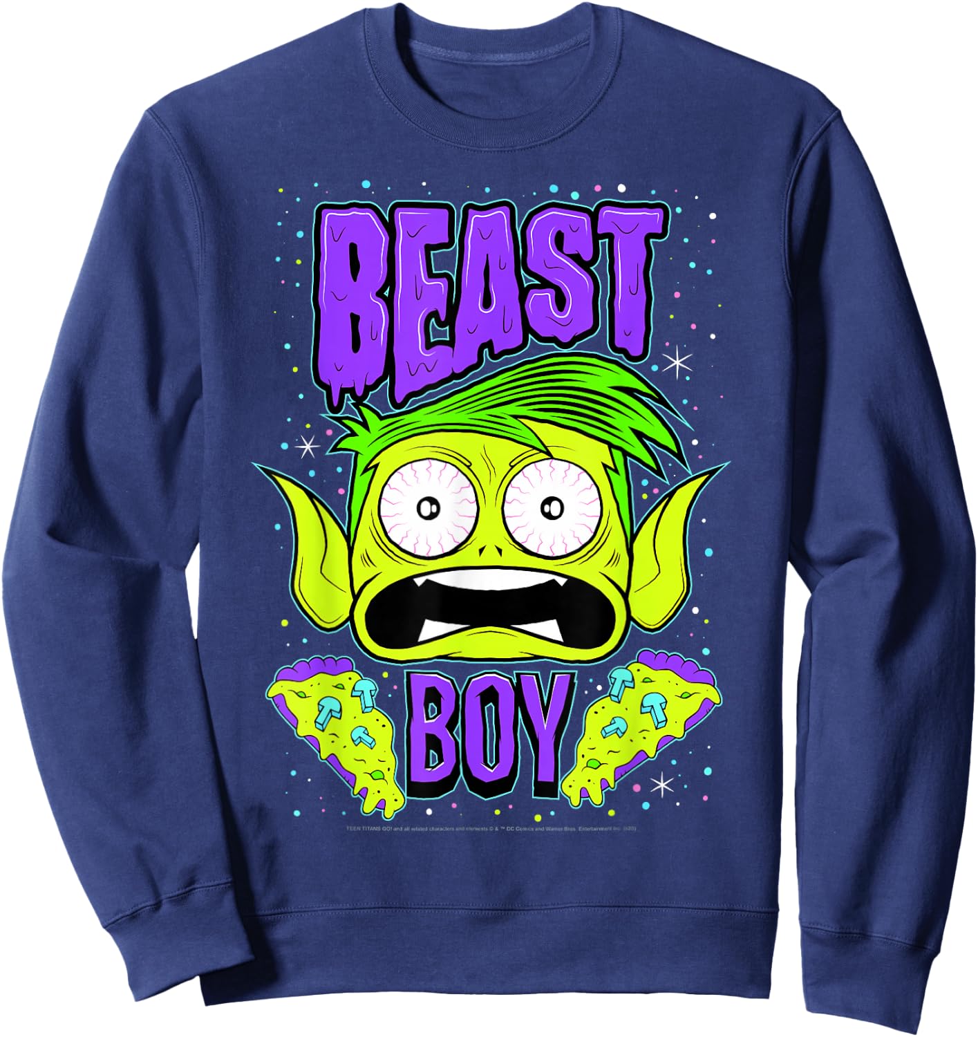 DC Comics Teen Titans Go! Beast Boy Pizza Portrait Sweatshirt - Sweatshirt | Navy