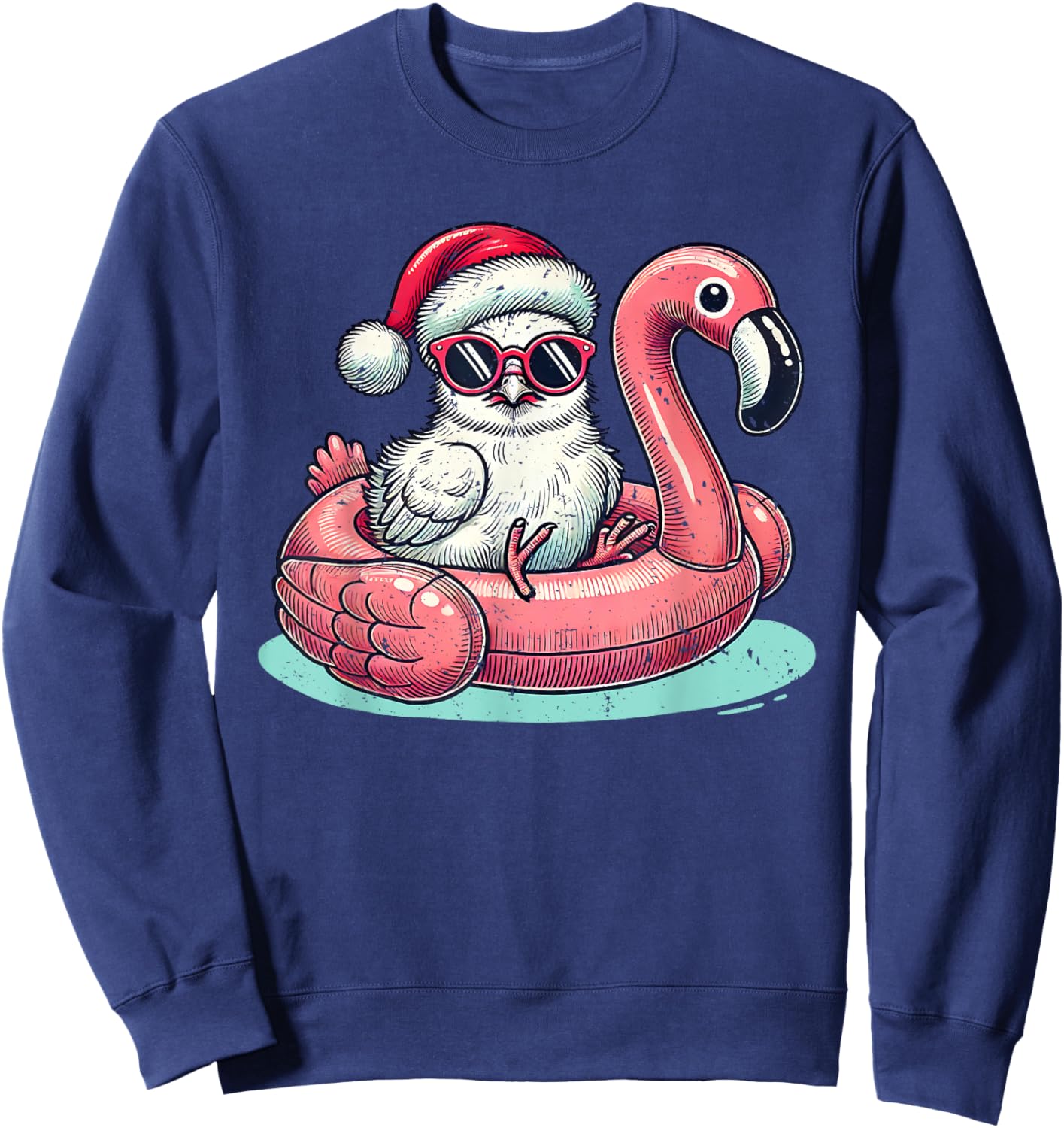 Christmas in July Silkie Chicken Mom Santa Flamingo Floatie Sweatshirt - Sweatshirt | Navy