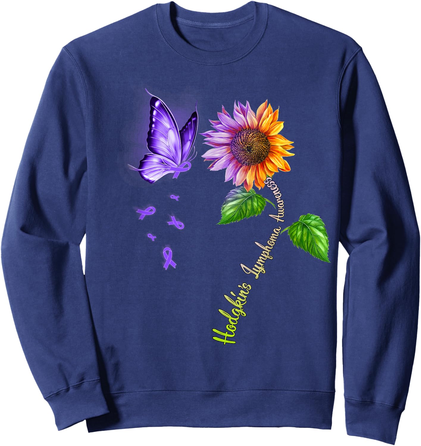Butterfly Sunflower Hodgkin's Lymphoma Awareness Sweatshirt - Sweatshirt | Navy