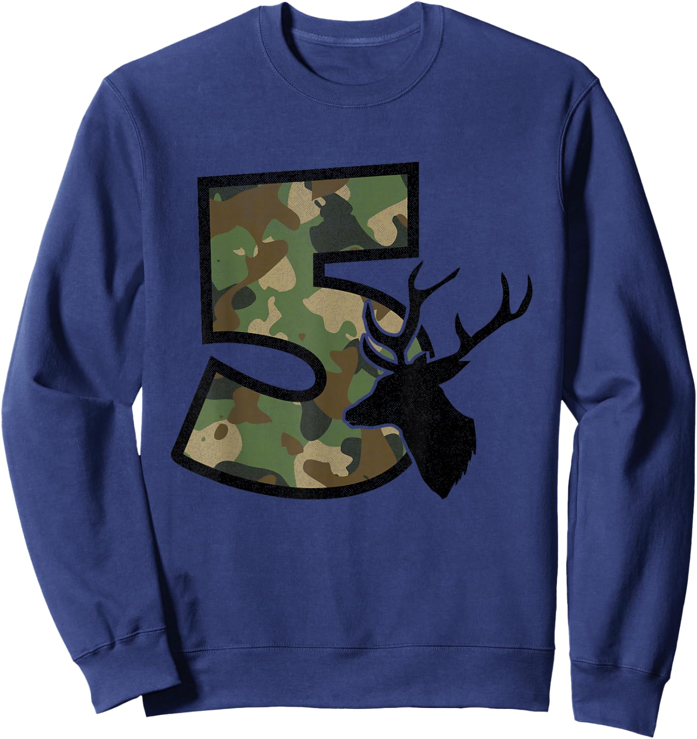 Country Boys Camo 5 Five Year Old Birthday Deer Hunter Theme Sweatshirt - Sweatshirt | Navy