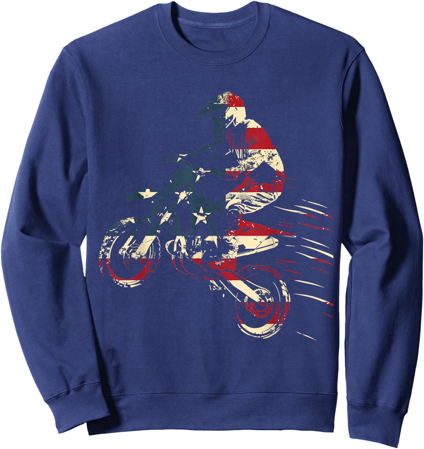 Motocross Dirt Bike MX American Flag Patriotic Biker Vintage Sweatshirt - Sweatshirt | Navy