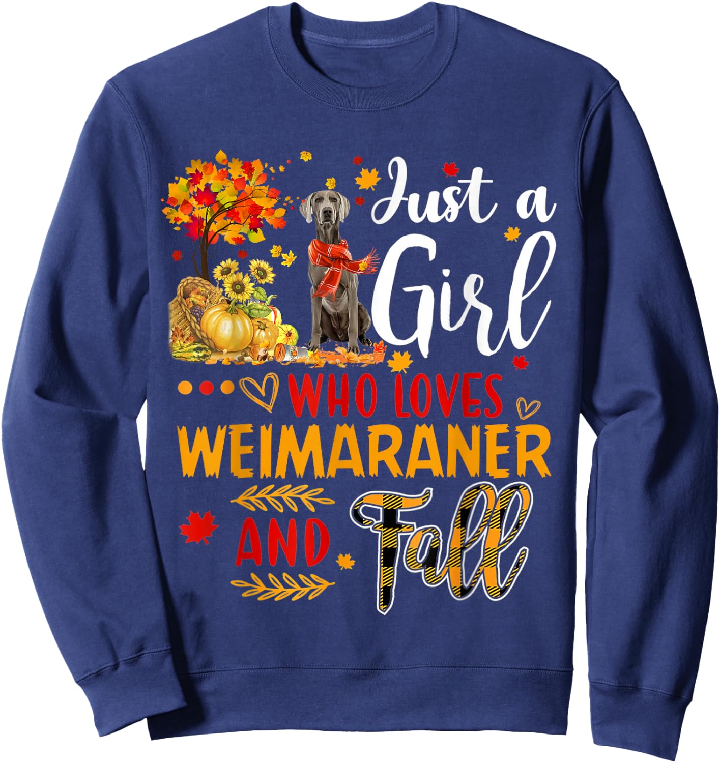Autumn Tree Weimaraner Thanksgiving Pumpkin Dog Fall Leaf Sweatshirt - Sweatshirt | Navy