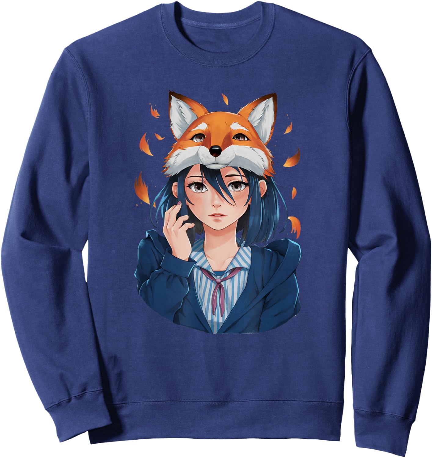 Anime Girl Therian Fox Mask Sweatshirt - Sweatshirt | Navy