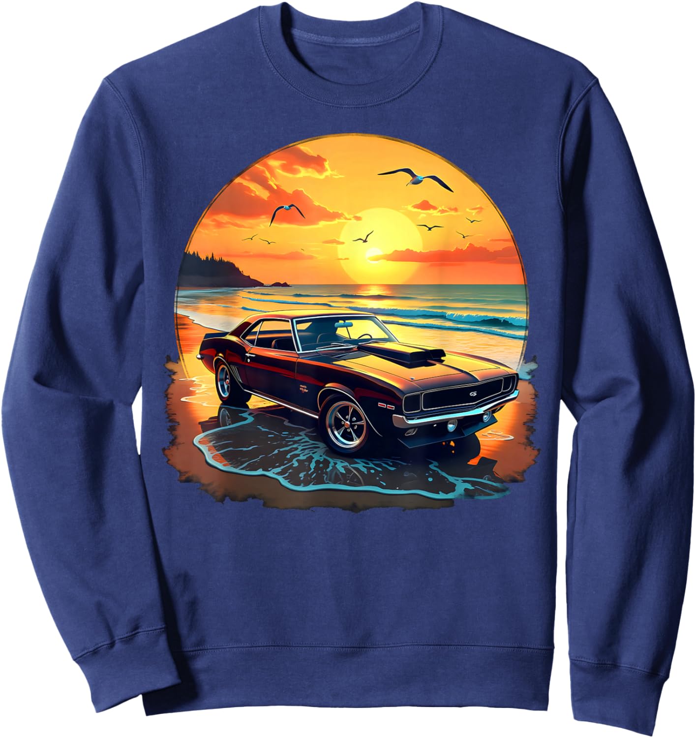 Classic Muscle Car Retro Vintage Style American Car Beach Sweatshirt - Sweatshirt | Navy