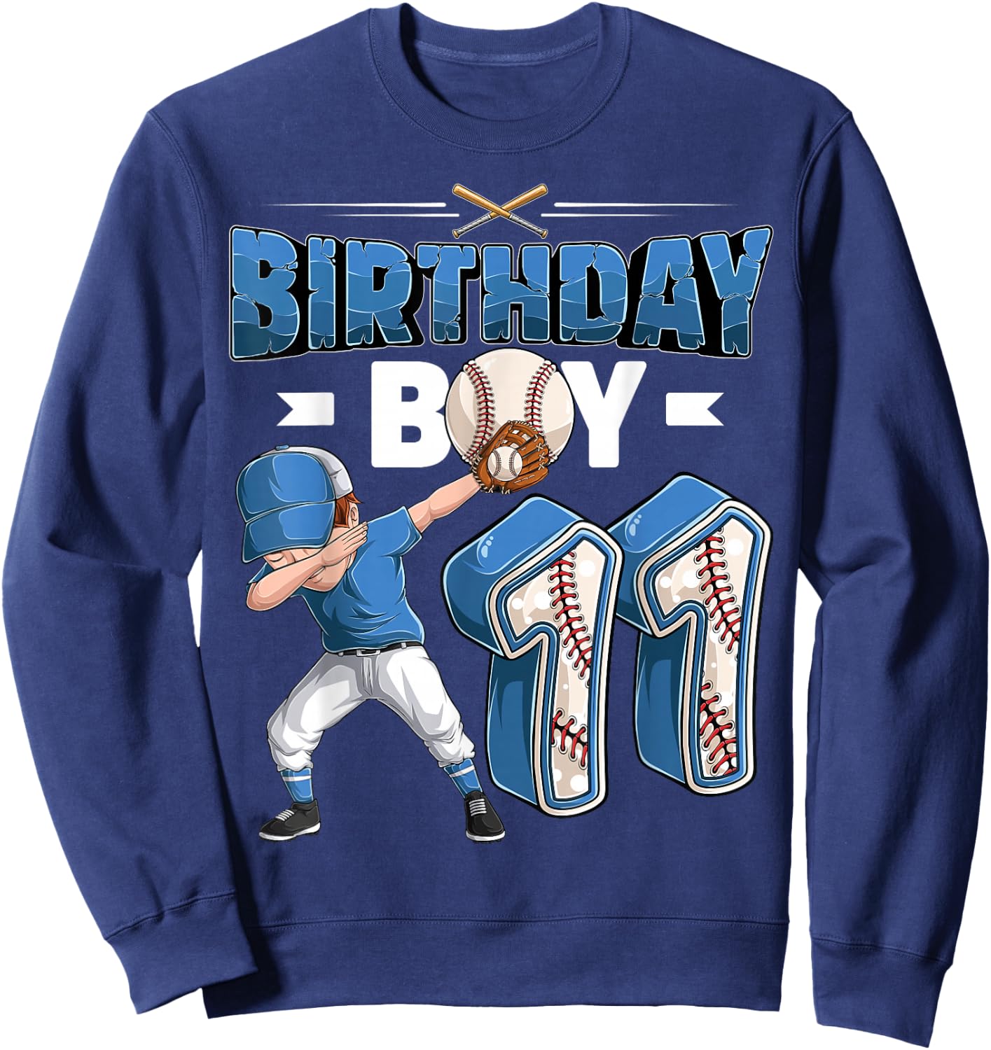 Dabbing Boy 11 Year Old Baseball Player 11th Birthday Party Sweatshirt - Sweatshirt | Navy