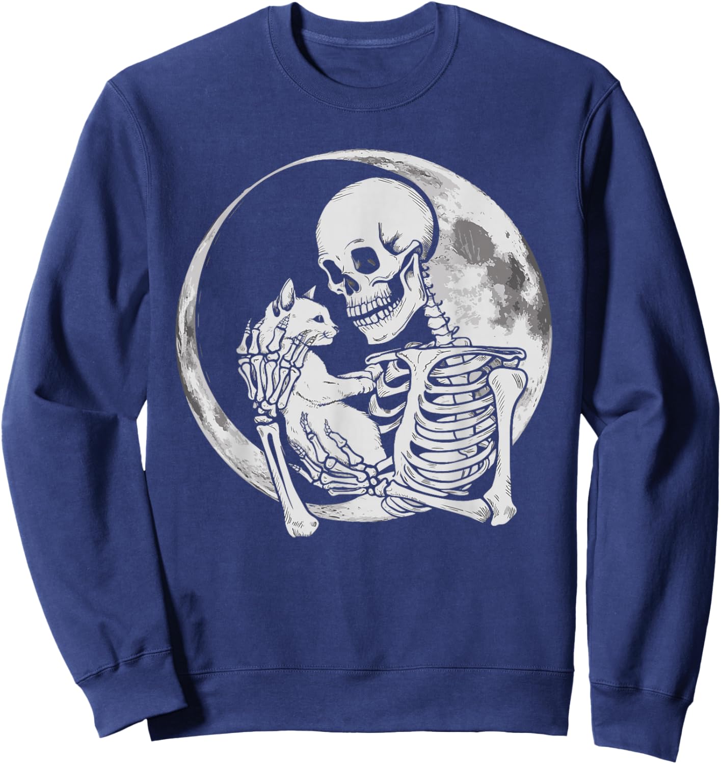 Skeleton Holding Cat Feline Women Kids Sweatshirt - Sweatshirt | Navy