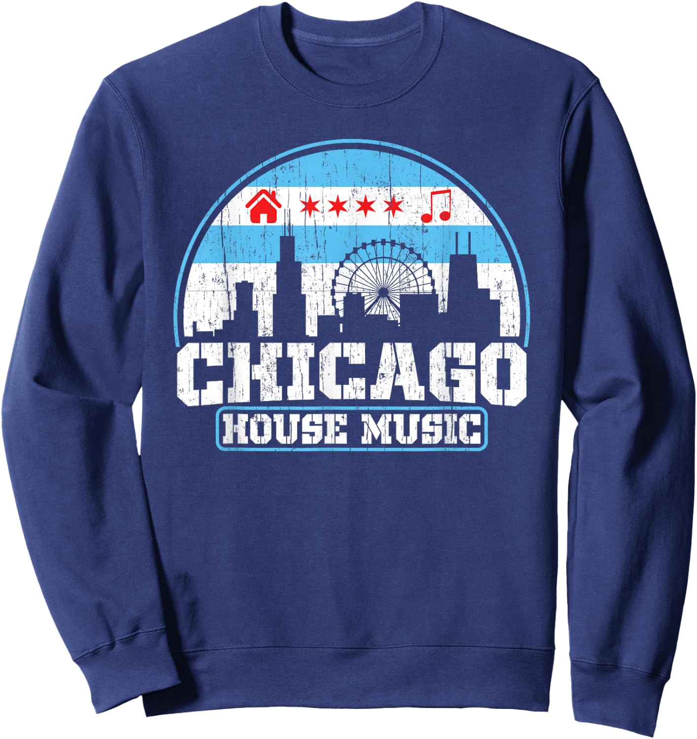 Chicago House Music Vintage Skyline DJ Gift Sweatshirt - Sweatshirt | Navy
