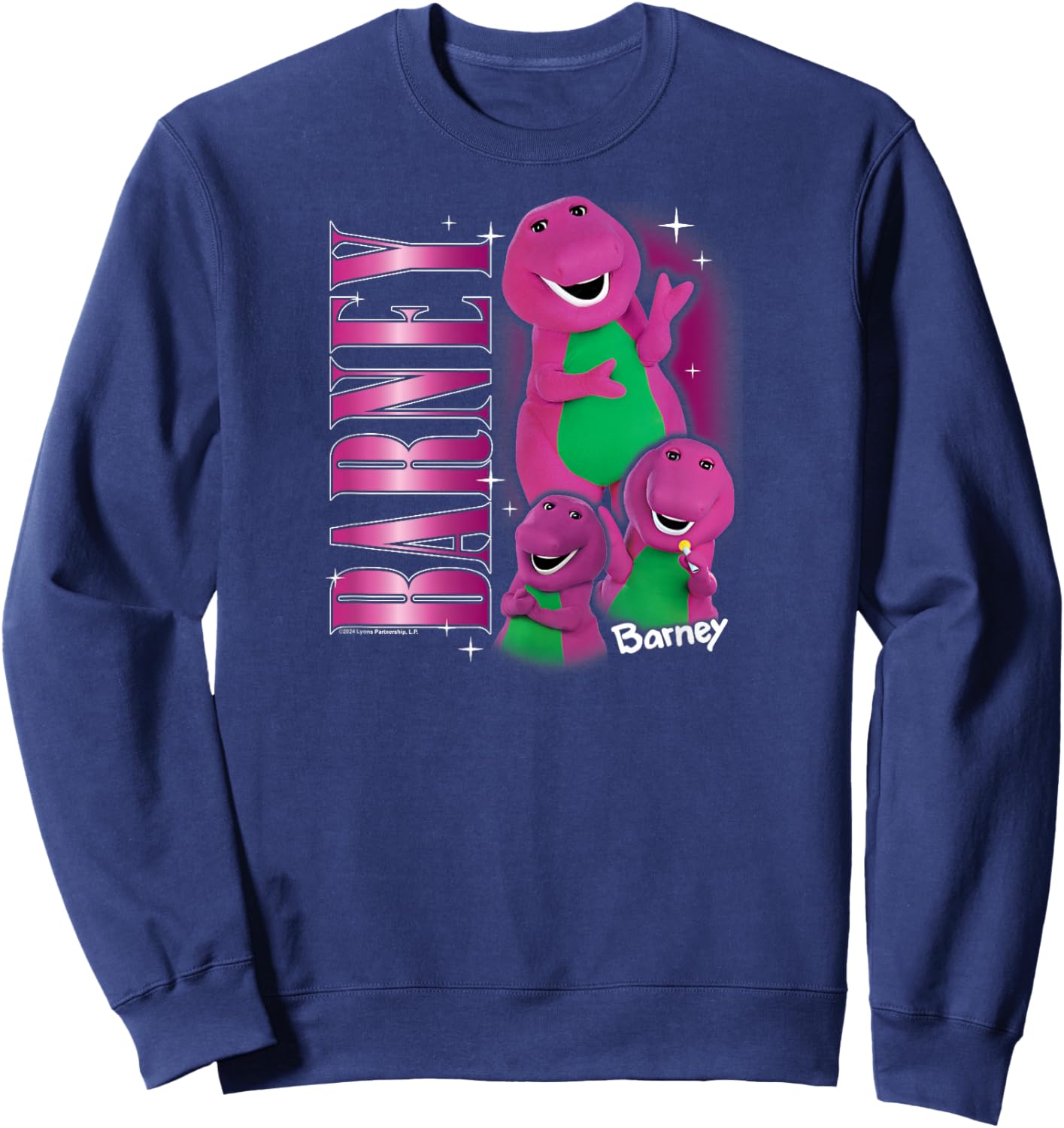 Barney - Vintage 90s Purple Dinosaur Character Collage Sweatshirt - Sweatshirt | Navy