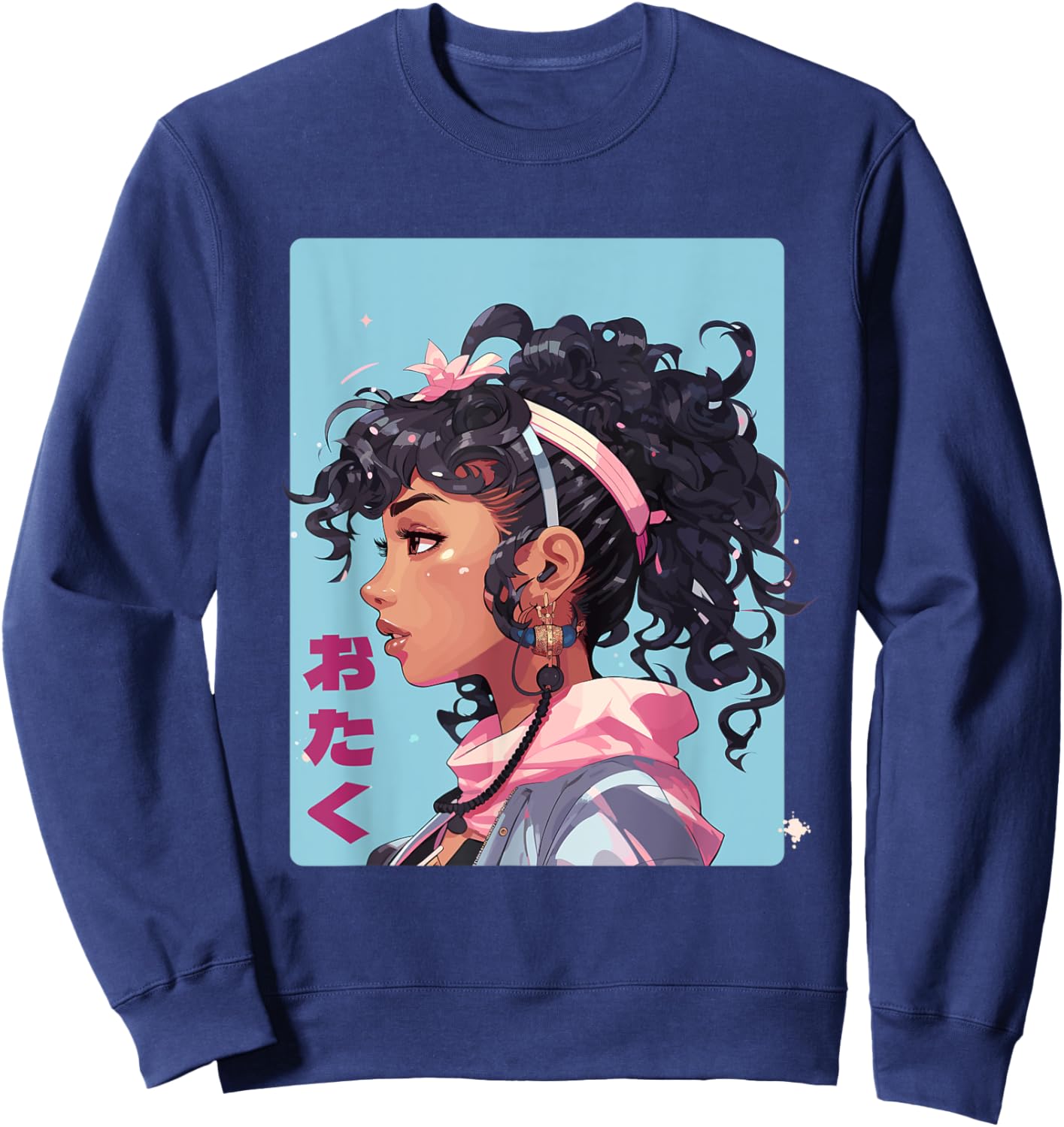 Black Manga Girl Japan Comic Otaku Anime Sweatshirt - Sweatshirt | Navy