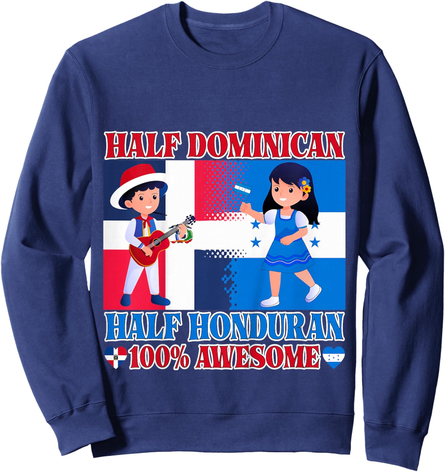 Half Honduran Half Dominican Republic Flag Toddler Girl Boy Sweatshirt - Sweatshirt | Navy