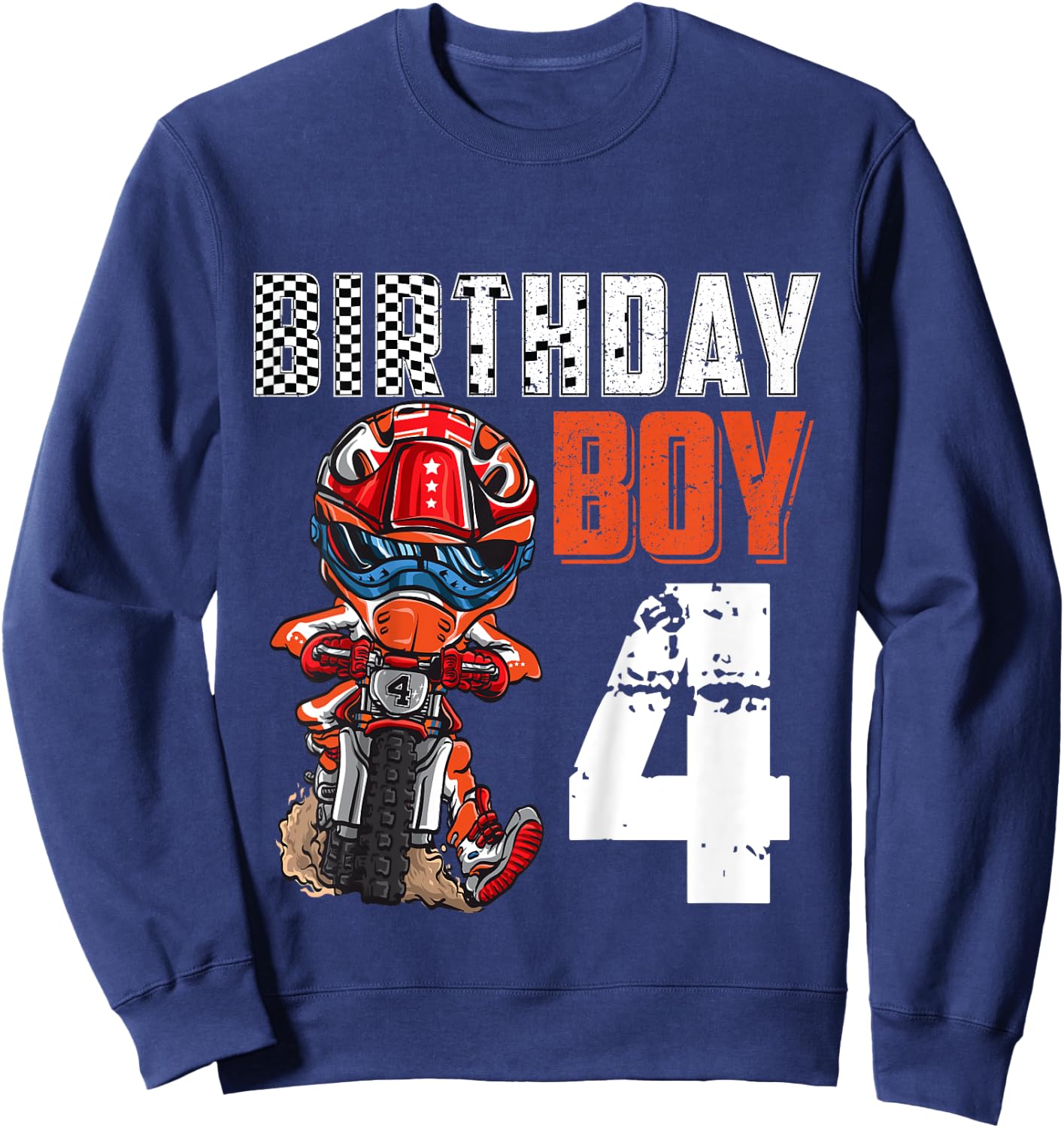 Motocross MX 4th Gift 4 Year Old Dirt Bike Birthday Party Sweatshirt - Sweatshirt | Navy