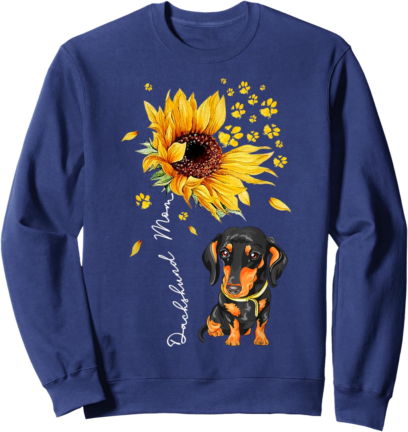 Sunflower Dachshund Mom Dog Lover Gifts Sweatshirt - Sweatshirt | Navy