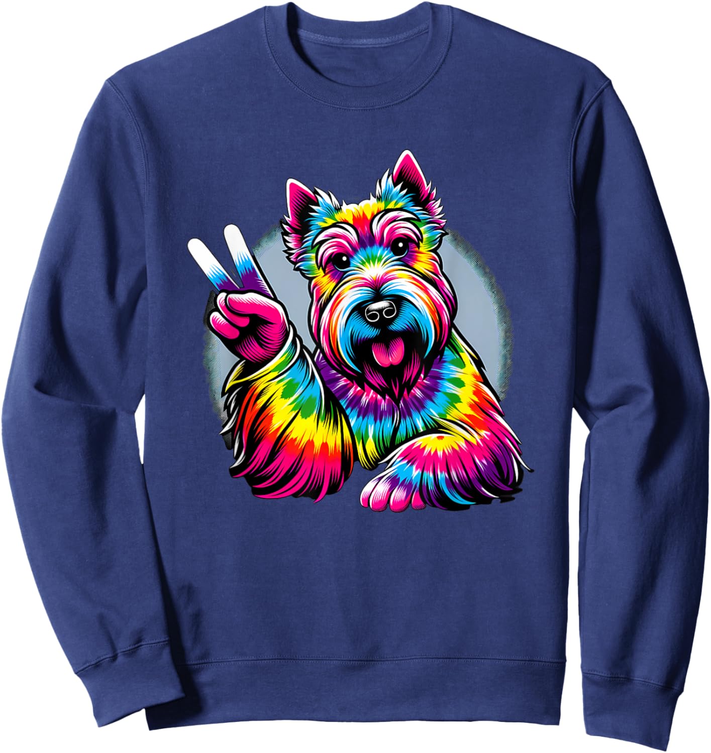 Peace Sign Tie Dye Scottish Terrier dog Women Kids Sweatshirt - Sweatshirt | Navy