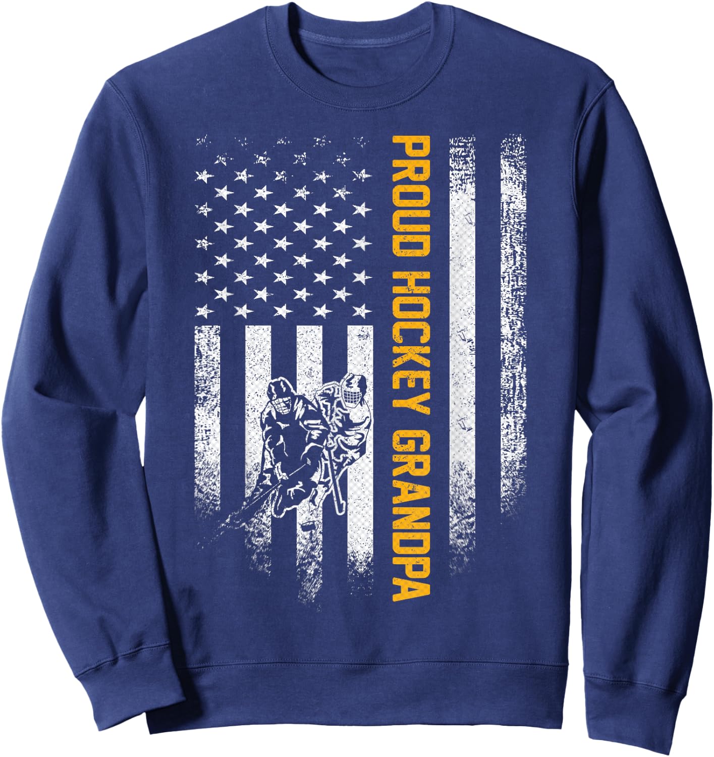 Vintage USA American Flag Proud Hockey Grandpa Silhouette Women Men Sweatshirt - Sweatshirt | Navy