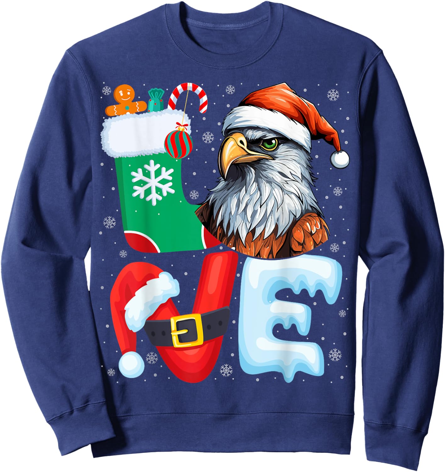 Hawk Birds Wearing Santa Hat Xmas Holiday Hawk Christmas Sweatshirt - Sweatshirt | Navy