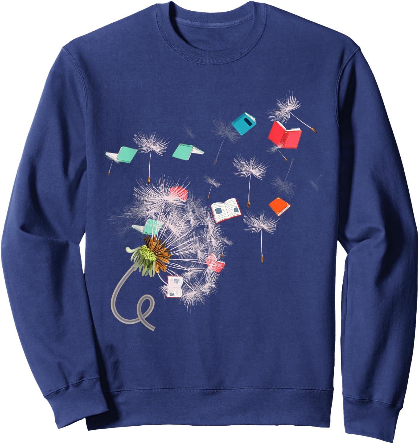 Book Reading Lover Librarian Gift Dandelion Reading Sweatshirt - Sweatshirt | Navy
