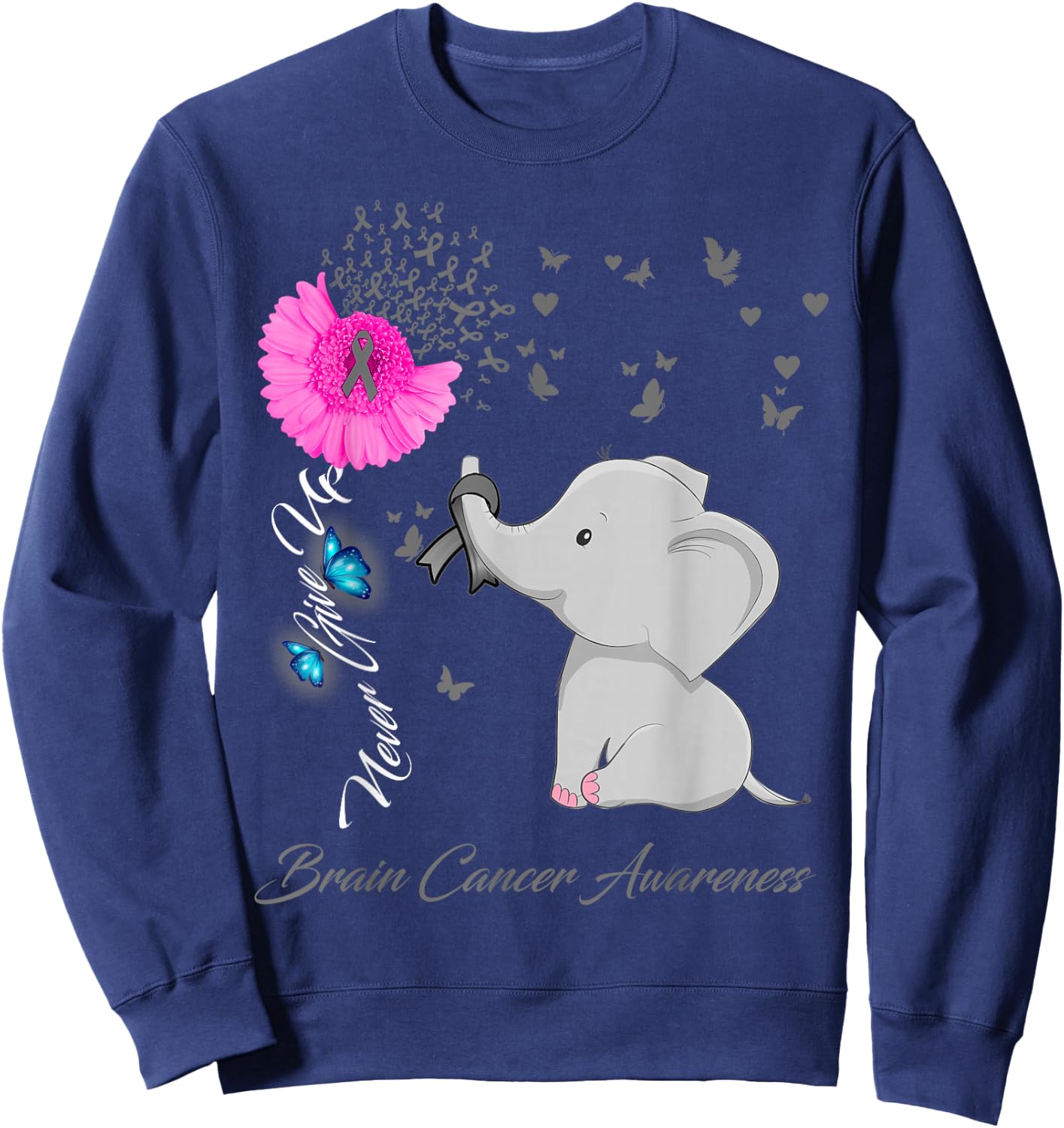 Elephant Brain Cancer Awareness - Brain Cancer Ribbon Gifts Sweatshirt - Sweatshirt | Navy