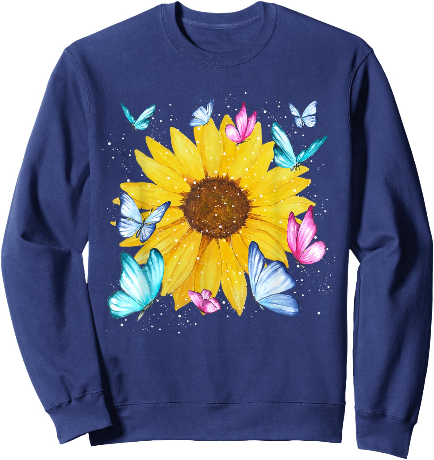 Beautiful Nature Yellow Flowers Florist Butterfly Sunflower Sweatshirt - Sweatshirt | Navy