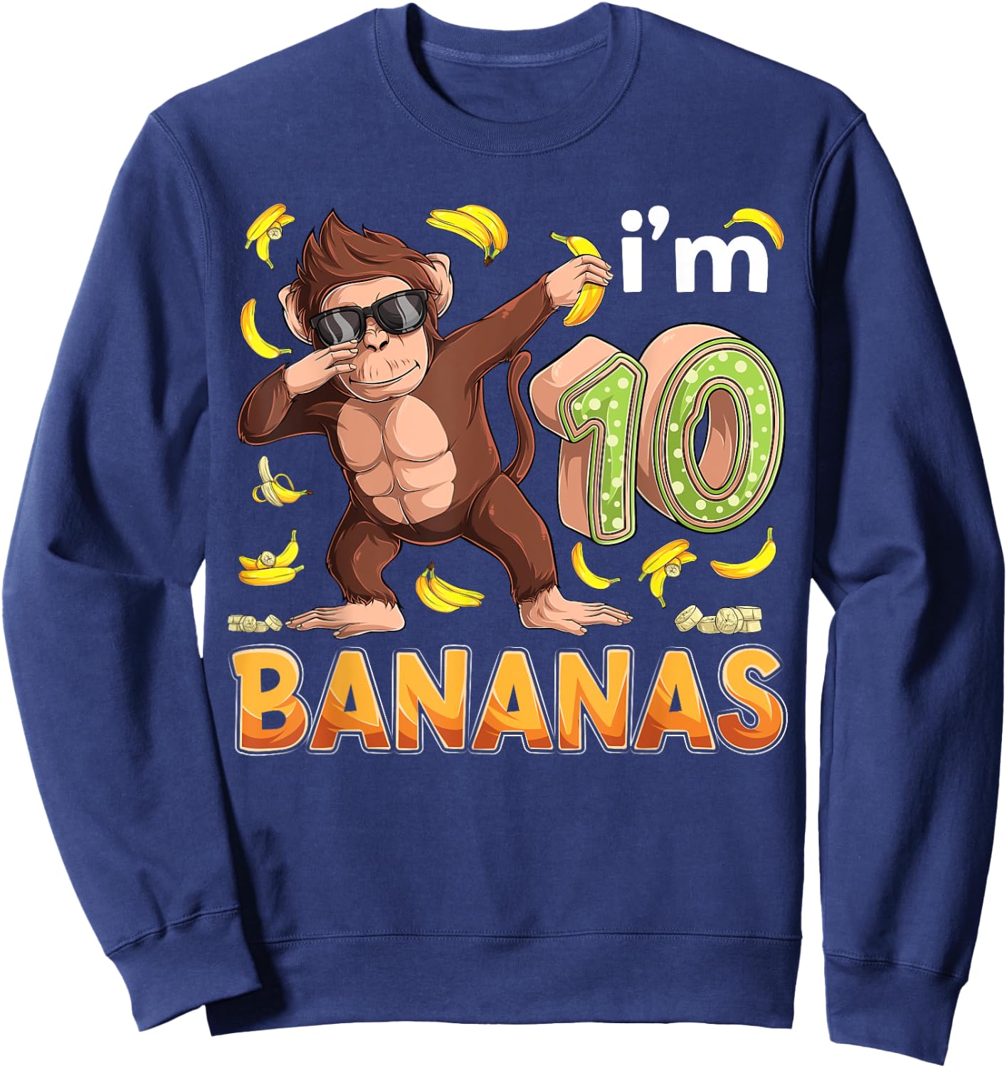 10 Year Old Monkey Birthday Safari Jungle Animal 10th B-day Sweatshirt - Sweatshirt | Navy