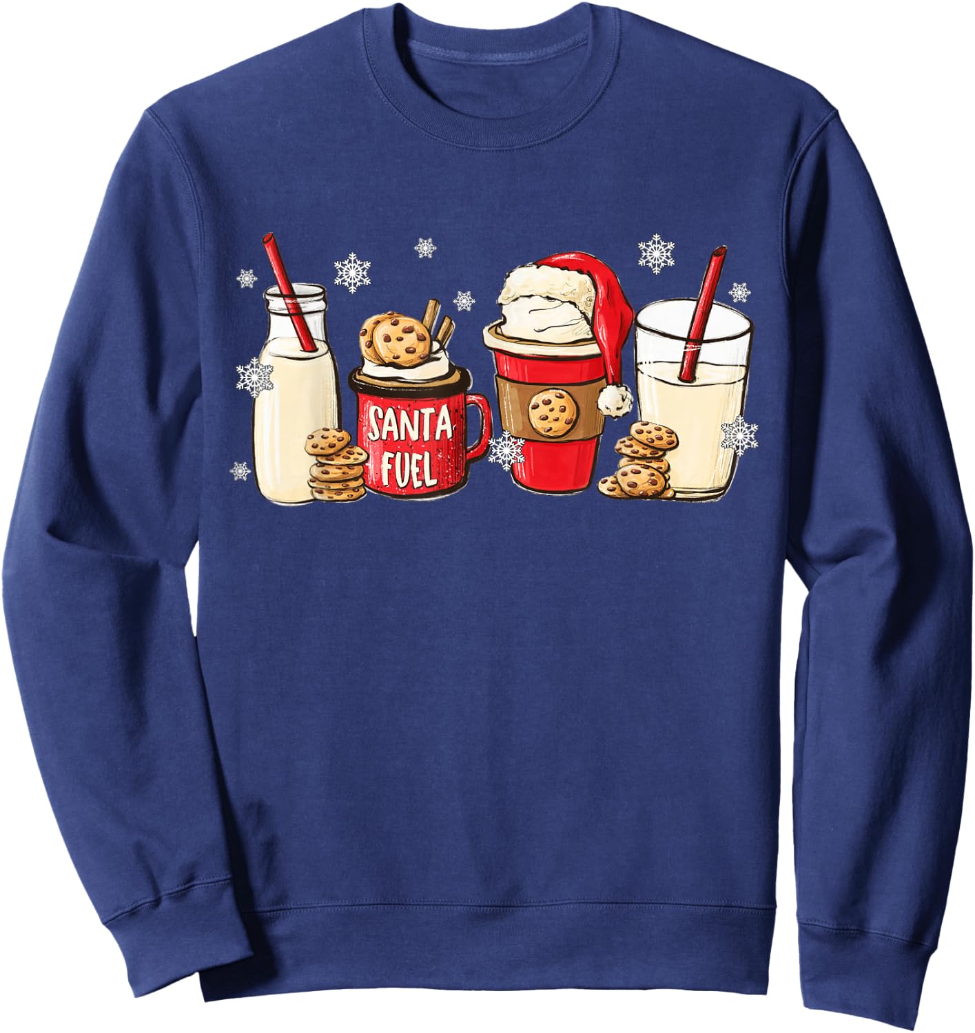 Funny Santa Fuel Christmas Milk Iced Latte Snow Cookies Xmas Sweatshirt - Sweatshirt | Navy