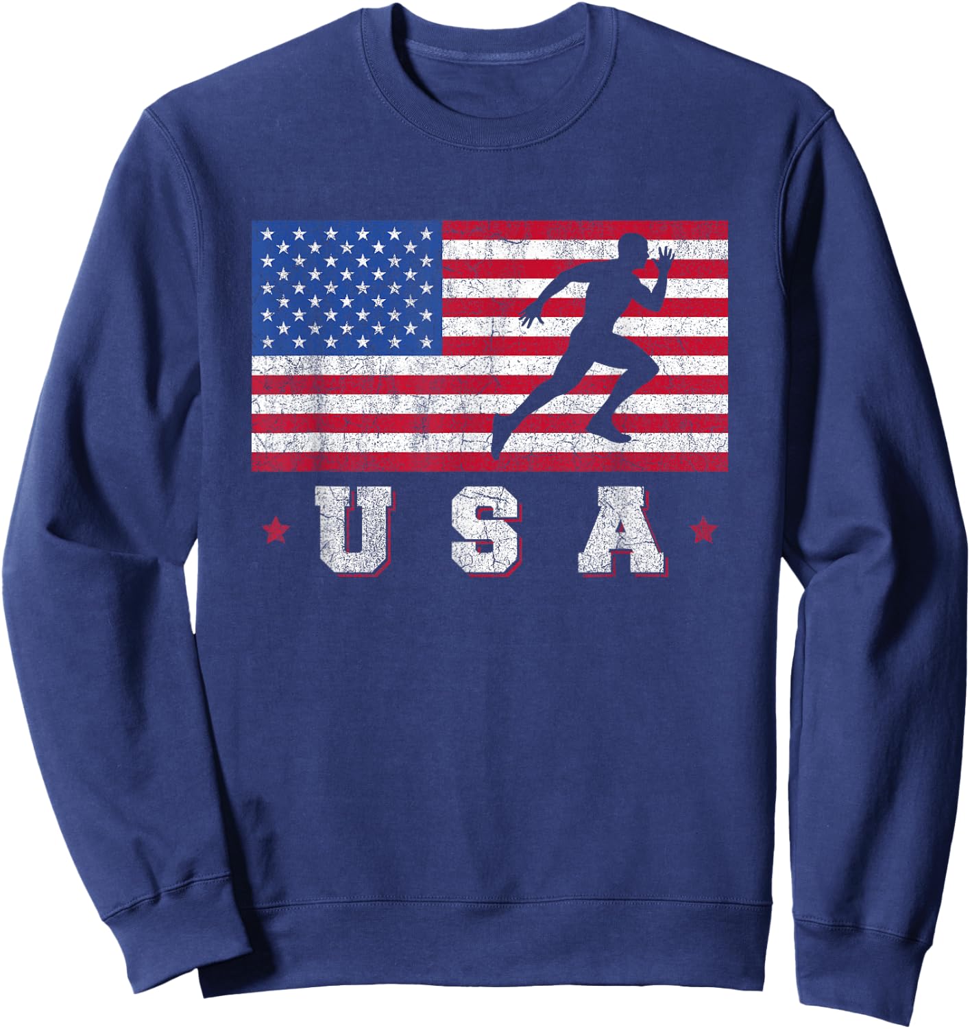 Patriotic Sports Gift American USA Flag Track And Field Sweatshirt - Sweatshirt | Navy