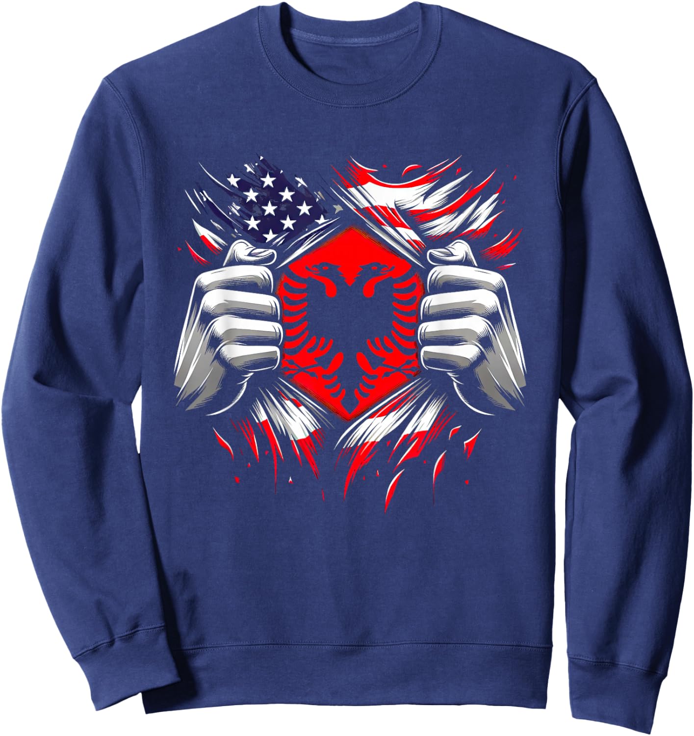 Skenderbeg Albania Inside and Kosovo flag proud Albanian Sweatshirt - Sweatshirt | Navy