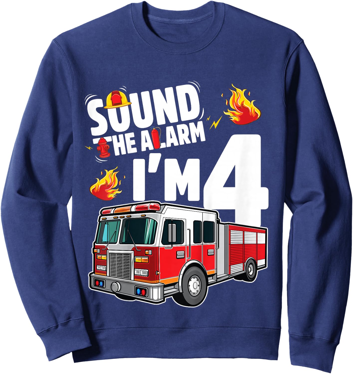 Fire Truck 4th Birthday Boy Firefighter 4 Year Old Sweatshirt - Sweatshirt | Navy