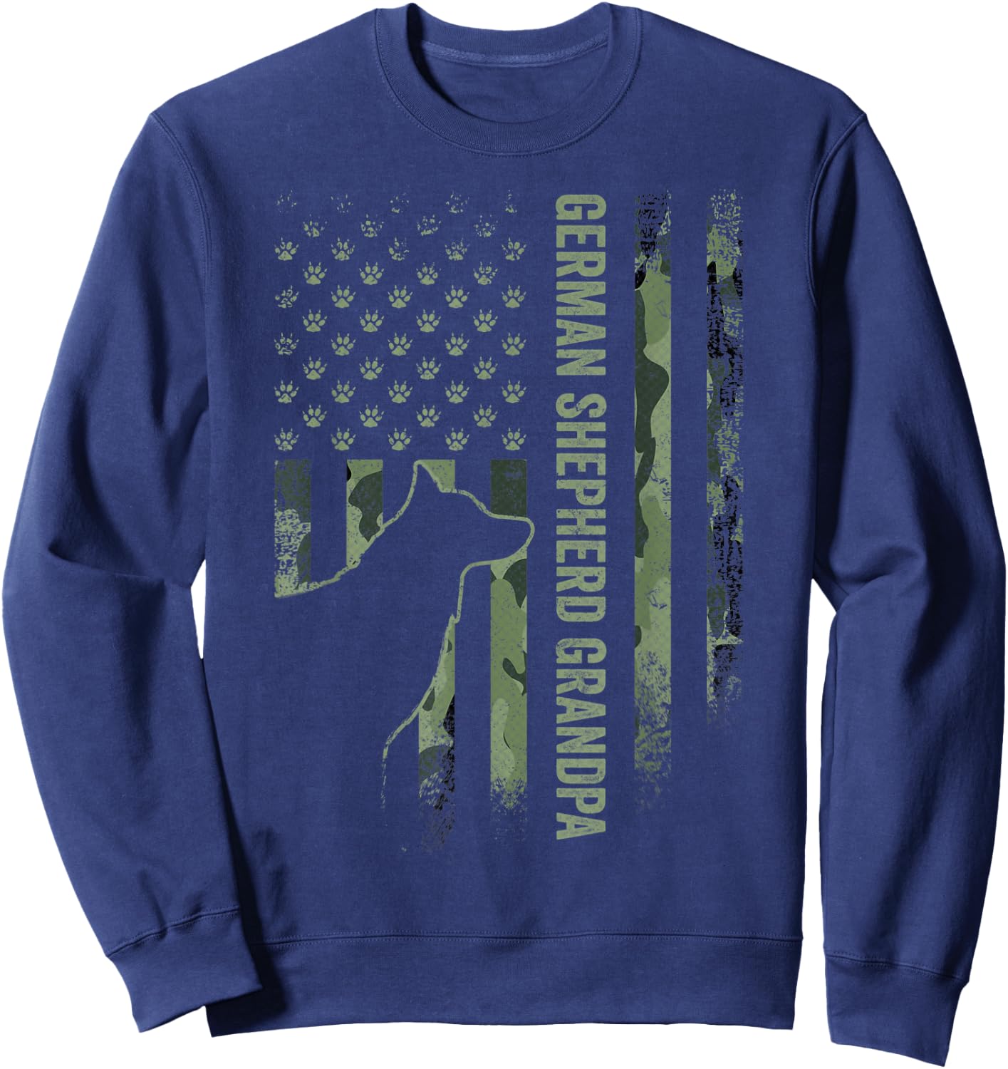 American Camo Flag Proud German Shepherd Grandpa Silhouette Sweatshirt - Sweatshirt | Navy